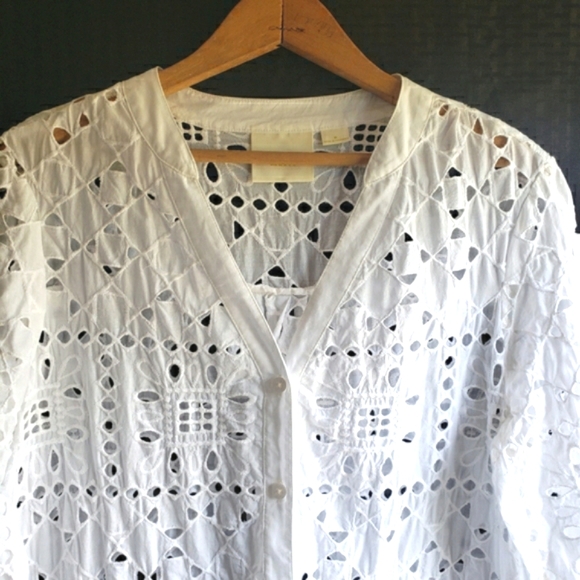 Anthropologie Maeve Geo Eyelet Shirtdress Size Medium - Picture 3 of 11